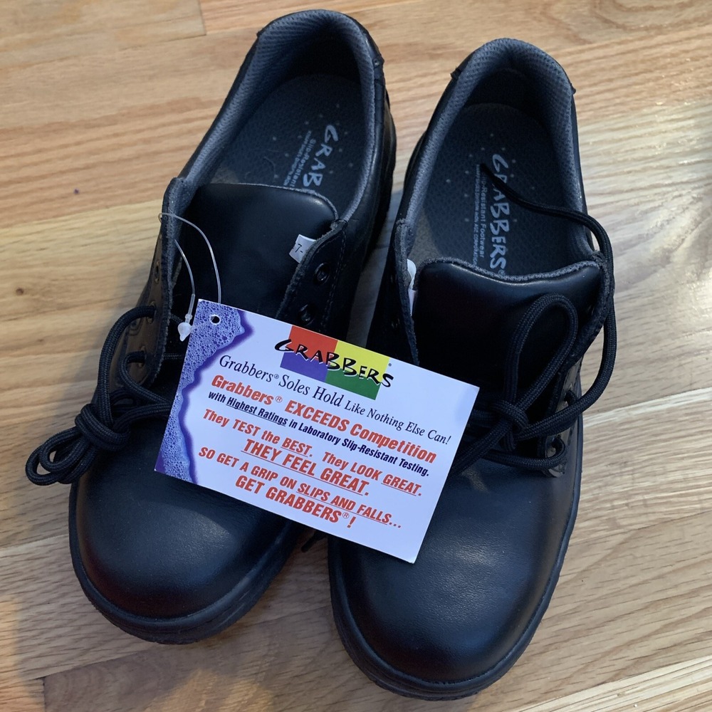 Grabbers Women's size 10M Slip Resistant‎ work shoes Black leather NEW